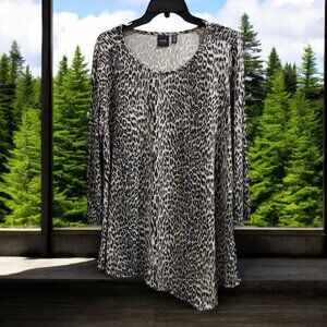 ASYMMETRICAL RAFAELLA STUDIOS WOMEN'S LEOPARD PRINT TUNIC TOP SIZE L
